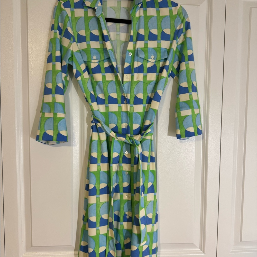 J. McLaughlin Blue and Green Patterned Dress